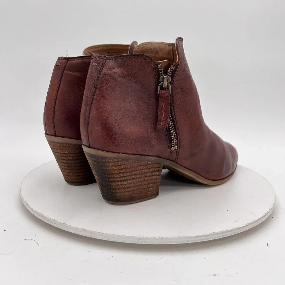 Frye Judith Women Size 10M Cognac Brown Leather Ankle Zip Block Heel Boot